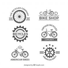 bicycle shop logos and emblems in black on white background, set of four different designs