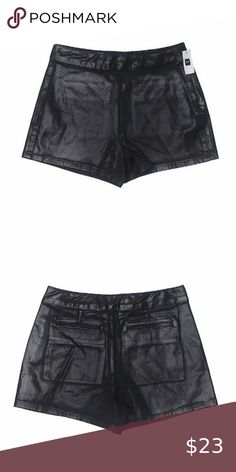 GAP Faux Leather Black Shorts NWT. 27" waist, 10.5" rise, 2.75" inseam. Side zip, stretch, machine washable. 27p = 4p. All pictures are of the actual item that you will receive. Smoke-free home, no modeling or trades. GAP Shorts Fitted Faux Leather Shorts For Workwear, Fitted Black Leather Shorts, Black Leather Edgy Shorts, Edgy Black Leather Shorts, Fitted Edgy Leather Shorts, Edgy Fitted Leather Shorts, Fitted Leather Shorts For Party, Edgy Leather Shorts, Casual Black Shorts By Gap