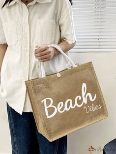 BirdinBag - Stylish High-Capacity Tote Bag, Trendy Letter Pattern, Ideal for Shopping, Beach, or Travel Vacation Rectangular Shoulder Bag With Letter Print, Rectangular Shoulder Bag With Letter Print For Vacation, Rectangular Letter Print Shoulder Bag For Vacation, Casual Beach Bag With Letter Print For Daily Use, Casual Beach Shoulder Bag With Letter Print, Rectangular Letter Print Bags For Vacation, Rectangular Letter Print Beach Bag, Vacation Tote Shoulder Bag With Letter Print, Everyday Beach Season Bag With Letter Print