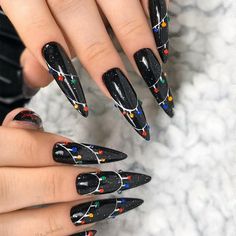 Nail Ideas Stiletto, Goth Christmas Nails, Christmas Nail Ideas, Goth Christmas, Witchy Nails, Punk Nails, Fall Nail Trends, Nail Jewels