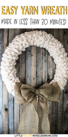 an easy yarn wreath made in less than 30 minutes