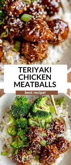 teriyaki chicken meatballs with rice and broccoli