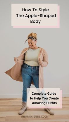 What to dress for the Apple body shape and what to avoid for a flattering look. Complete Guide and guidelines to help you build your first outfit. The waist is the widest part of the Apple body. As we try to balance your proportions, the tendency is narrow the waistline and create curves to the hips and butt. The goal is for you to apply this style theory to any outfit. You will see the benefits for yourself. Smart Casual Apple Shape, Apple Belly Fashion, Apply Body Shape Outfits, How To Create A Waistline With Clothing, Apple Shape Outfits Black Women, Work Outfits Women Apple Shape, Outfit Ideas For Apple Body Shape, Apple Type Body Fashion, How To Dress For Apple Body Shape