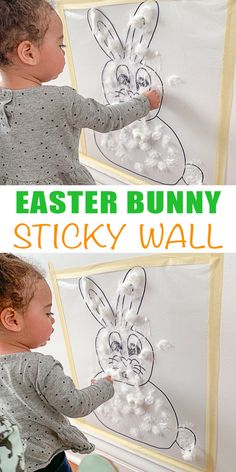 Easter Bunny Sticky Wall - HAPPY TODDLER PLAYTIME Sticky Wall, Easter Arts And Crafts, Fun Easter Crafts