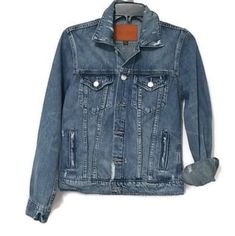 New With Tags Lucky Brand Women's Jean Jacket. Minor Distressed Rips Over Jacket Will Fit You Perfectly As Well If You Wear A Size Small. Flat Lay Measurements Pit To Pit 17 Inches Length 22 Inches Casual Distressed Fitted Outerwear, Fitted Distressed Blue Outerwear, Fitted Blue Distressed Outerwear, Grey Denim Jacket, Pink Denim Jacket, Over Jacket, Embroidered Jean Jacket, White Jean Jacket, Printed Denim Jacket