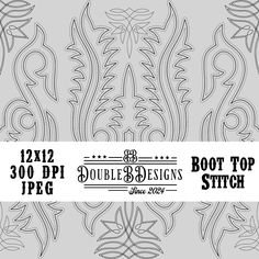 the double designs boot top stitch pattern is shown in black and white, with an ornate design