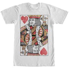 Play the ace up your sleeve with the Lost Gods Distressed King of Hearts White T-Shirt. The King of Hearts is printed in a slightly distressed style on the front of this awesome white King of Hearts shirt. Size: xl. Gender: male. Age Group: adult. Pattern: Shapes. Material: Cotton. Outdoorsy Style, White King, King Of Hearts, Men's Graphic T Shirt, Heart Shirt, Mens Tee Shirts, Slim Fit Shorts, Casual Tee, Stylish Shirts