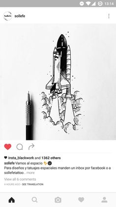 an image of a rocket ship drawn on paper