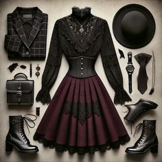 Halloweentown Outfit, Purple Dark Academia Outfit, Dark Academia Outfit Purple, Spooky Dark Academia, Witch Academia Aesthetic Outfit, Academia Outfit Women, Darker Academia, Witch Academia Aesthetic, Coquette Dark Academia