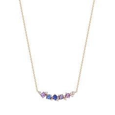 Penny Preville Watercolor Cluster Bar Necklace Sapphire Diamond Necklace, Rainbow Sapphires, Gold Watercolor, Watercolor Rainbow, Pink Rainbow, Cluster Necklace, Handcrafted Necklace, Diamond Cluster, Sapphire Diamond