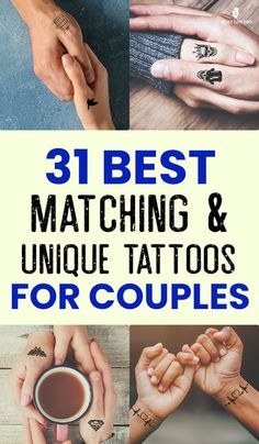 the words, best matching and unique tattoos for couples are shown in this collage