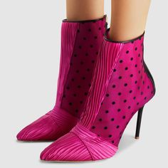 These stunning ankle boots boast a chic orchid polka dot design, providing a unique twist to your footwear collection. With a focus on both fashion and comfort, they feature a supportive ankle design, a convenient zip closure, and a sleek stiletto heel, all crafted from high-quality satin. Handcrafted US sizing. Fits true to size. Heel Height: 4" / 100 mm approx Product measurements were taken using size 8. Please note that measurements may vary by size. Convenient Zip Closure: Easy-to-use zip c Club Dancing, Cutout Boots, Dancing Club, Pencil Heels, Party Night Club, Kitten Heel Boots, Club Music, Winter Shoes For Women, Stiletto Boots