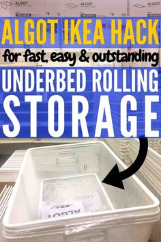 an image of a storage container with text overlay that reads algot ikea hacks for fast easy and outstanding underbed rolling storage