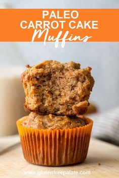 two carrot cake muffins stacked on top of each other