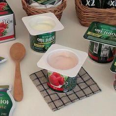 some yogurt and other items on a table