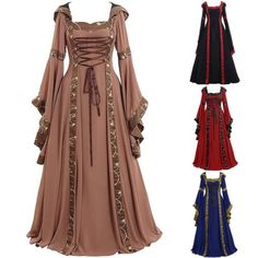 Costume Viking, Gaun Abad Pertengahan, Gothic Cosplay, Vestidos Retro, Fest Outfits, Long Gown Dress, Medieval Dress, Hooded Dress, Autumn Dress