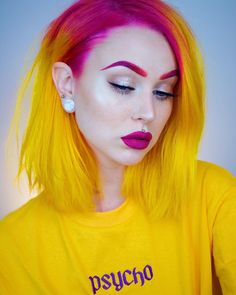 Freckles Tutorial, Evelina Forsell, Pink And Yellow Hair, Channel Makeup, Fantasy Hair Color, Yellow Hair Color, Half And Half Hair, Drag Make-up, Arctic Fox Hair Color