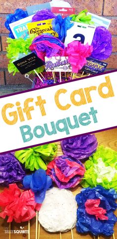 a gift card bouquet is sitting on a table