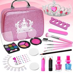 Kids Makeup Kit For Girls-Washable Real Makeup Set Toys For Girls Role Play, Non-Toxic 22pcs Princess Makeup Toys For Girl, Birthday For Girls Kids Makeup Kit, Real Makeup, Barbie Party Decorations, Makeup Toys, Makeup Kit For Kids, Princess Makeup, Shoulder Necklace, Kids Makeup, Barbie Party