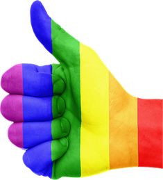 a person's hand with a rainbow painted on it giving the thumbs up sign