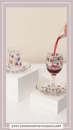 Jewish Wine Glasses For Shabbat Dinner Table Jewish Celebrations, Pomegranate Design, Judaica Art