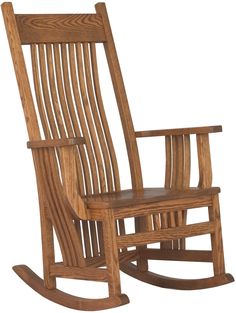 a wooden rocking chair on a white background