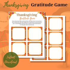 thanksgiving printable game for kids with pumpkins and leaves on the front, an orange background