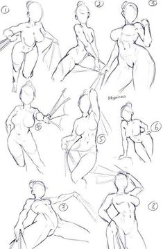 an image of female figure sketches in various poses and positions, including the torsos