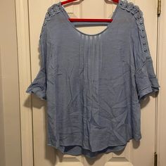 New Blouse, New Direction, Light Blue Color, Size Xl Cheap Light Indigo Button-up Denim Top, Soft-washed Blue Cotton Top, Light Blue 3/4 Sleeve Casual Blouse, Blue 3/4 Sleeve Blouse With Button Closure, Blue Rayon V-neck Top, Black Lace Shorts, Petite Blouses, Seersucker Pants, White Halter Maxi Dress