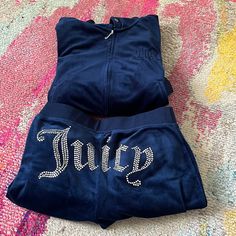 Xs Worn Less Than 5 Times Contact For Individual Purchase Navy Juicy Couture Tracksuit, Juicy Couture Track Suit Blue, Navy Blue Juicy Couture Tracksuit, Blue Mcbling, Blue Juicy Couture Tracksuit, Juicy Pants, Juicy Set, Juicy Couture Track Suit, Blue Juicy Couture