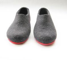 Contrast Red Sole Charcoal Felt Wool Shoes. Made to Order. All sizes for Women Felt Wool