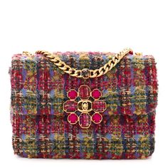 This is an authentic CHANEL Wool Tweed Quilted Small Flap in Khaki, Red, Pink, Blue and Green. This small crossbody shoulder bag is crafted of multicolor tweed.The bag features a gold chain link shoulder strap and a frontal flap with a gold Chanel CC turn lock. This opens to a compact olive green leather interior with a zipper pocket. Luxury Tweed Shoulder Bag, Designer Tweed Top Handle Bag, Luxury Tweed Crossbody Shoulder Bag, Luxury Tweed Rectangular Bag, Designer Tweed Bags For Formal Occasions, Designer Tweed Rectangular Bag, Designer Tweed Bags In Rectangular Shape, Designer Tweed Shoulder Bag Rectangular, Designer Tweed Rectangular Shoulder Bag