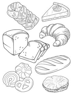 an image of bread and pastries coloring page