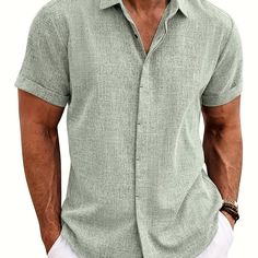 Faster shipping. Better service Casual Beach Style, Shirts Short Sleeve, Linen Shirts, Linen Shirt Men, Linen Tshirts, Mens Linen, Wedding Shirts, Men Beach, Linen Short