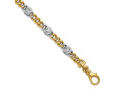 18K yellow gold polished 1.75 cttw round diamonds embedded curb chain bracelet with fancy lobster clasp. Measures approximately 7 1/2"L x 1/4"W. Formal Diamond Bracelet With Curb Chain, Formal Round Diamond Bracelet With Curb Chain, Round Gold Curb Chain Bracelet For Anniversary, Curb Chain Gold Bracelet For Anniversary, Gold Curb Chain Bracelet For Anniversary, Anniversary Curb Chain Bracelet, Anniversary Gold Curb Chain Bracelet, Classic Round Diamond Bracelet With Curb Chain, Yellow Gold Diamond Bracelet With Curb Chain