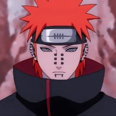 naruto is looking at the camera while wearing an orange hair and black hoodie