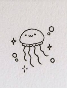 an ink drawing of a jellyfish with bubbles and stars on it's back