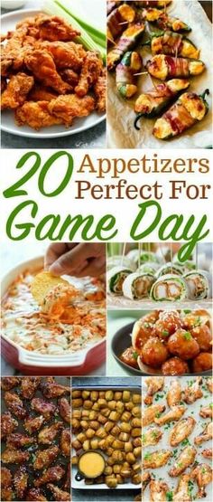 the cover of 30 appetizers perfect for game day, with pictures of different foods