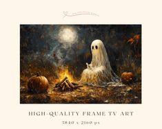 a painting of a ghost sitting in front of a fire