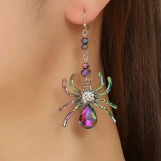 49131244519712 Colorful Spider, Rhinestone Spider, Wrapping Crystals, Beaded Bugs, Rhinestone Halloween, Bead Animals, Beaded Spiders, Embellished Fashion, Spider Earrings