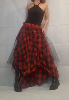 "Plaid Grunge Skirt Women, Extravagant Skirt ❤️ Extravagant designs and high quality fabrics! You can wear it like a skirt, dress and tunic On the inside there are links to find and customize in your own way ❤️ Materials & Care Tulle & Polyester Hand wash at low temperatures. Do not machine dry. Do not iron. Do not dry clean! ❤️ Sizing We can make your piece from XS to 5XL! Everything in the shop can be also made according to your measures free of charge! ❤️ Shipping ✈ Ready to ship The Party Flared Skirt With Attached Cancan, Festival Asymmetrical Skirt, Party Skirt With Attached Cancan, Voluminous Asymmetrical Tulle Skirt, Long Draped Ruffled Skirt For Party, Long Ruffled Draped Skirt For Party, Party Tiered Draped Skirt With Gathered Details, Party Long Draped Ruffled Skirt, Fitted Asymmetrical Skirt With Attached Cancan