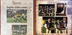 an old newspaper with photos of football players on it and the sports news article about eagles claim crown