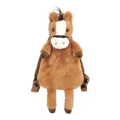 a brown stuffed horse with a white face