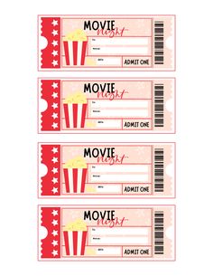 three movie tickets with the word movie on them