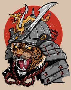 Japanese Illustration Art, Japanese Tattoo Art Traditional, Tiger Samurai, Tattoo Daruma, Tiger Sketch, Tattoo Tiger, Tattoo Japanese, Japanese Pop Art