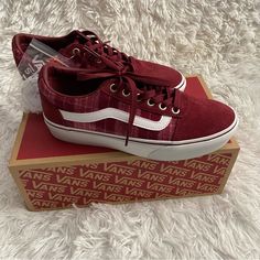 New Maroon/Plaid Platform Vans Womens Size 8 Offers Welcomed Bundle And Save! Red Platform Vans, Red Vans Sneakers With Red Sole, Red High-top Vans Skate Shoes, Red Authentic Vans, Vans High-top Skate Shoes With Red Sole, Platform Vans, Vans Red, Van Color, Womens Vans