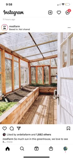 the instagram page for instagram com shows an image of a greenhouse with lots of windows