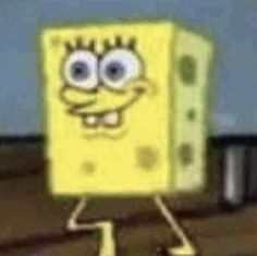 an animated spongebob is standing in front of a computer screen with the caption's name on it