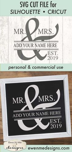 two wedding signs with the names and date printed on them, one is for mr and mrs