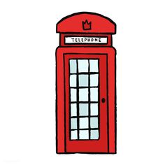 a red phone booth with the word telephone on it's front and crown on top